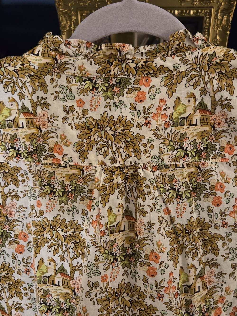 Talbots Cottagecore Cream Floral Long-Sleeve Button Front Top - Picture 4 of 9